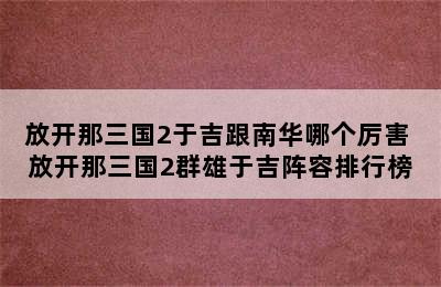 放开那三国2于吉跟南华哪个厉害 放开那三国2群雄于吉阵容排行榜